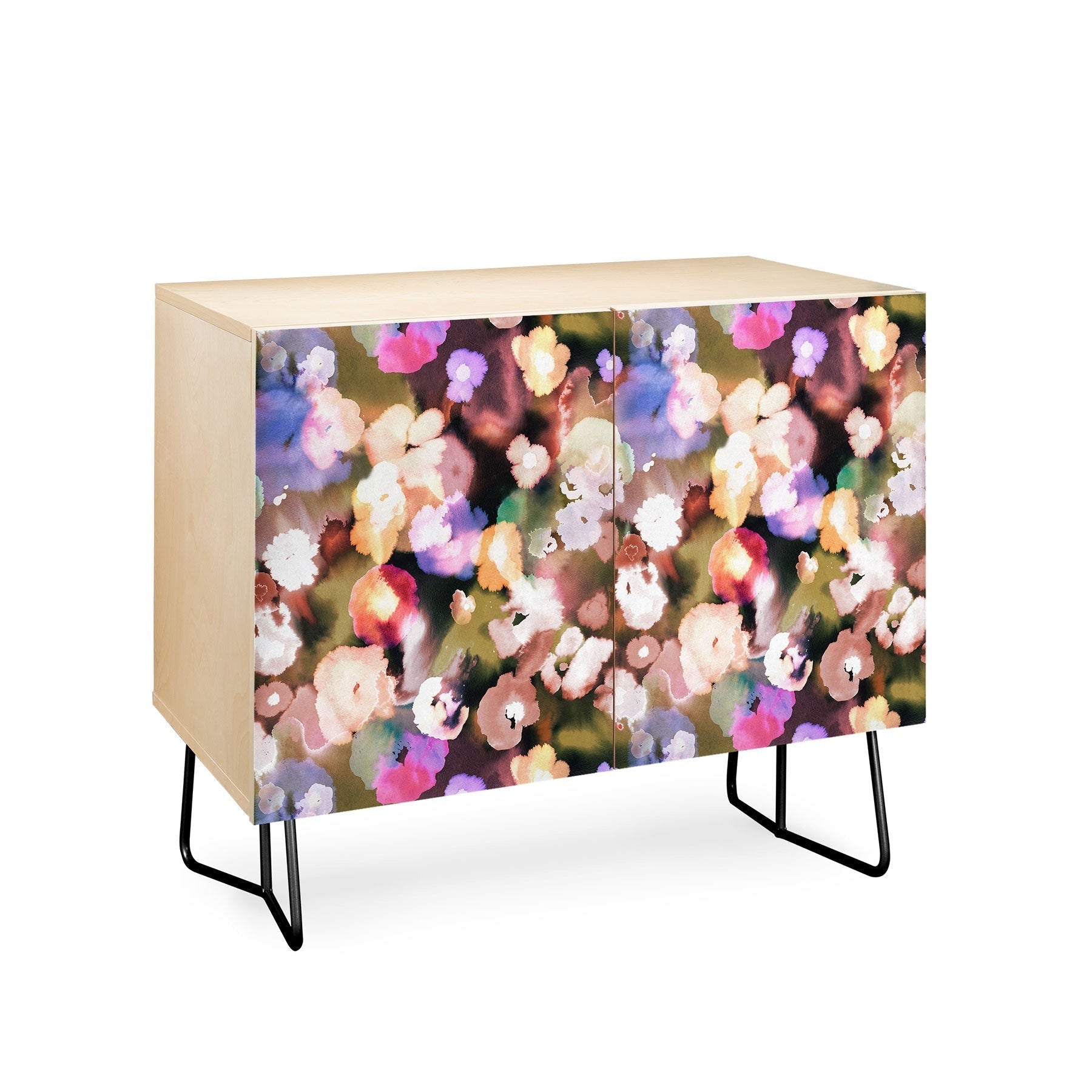 Ninola Design Botanic Retreat Ombre Abstract Watercolor Flowers Pink gold Credenza