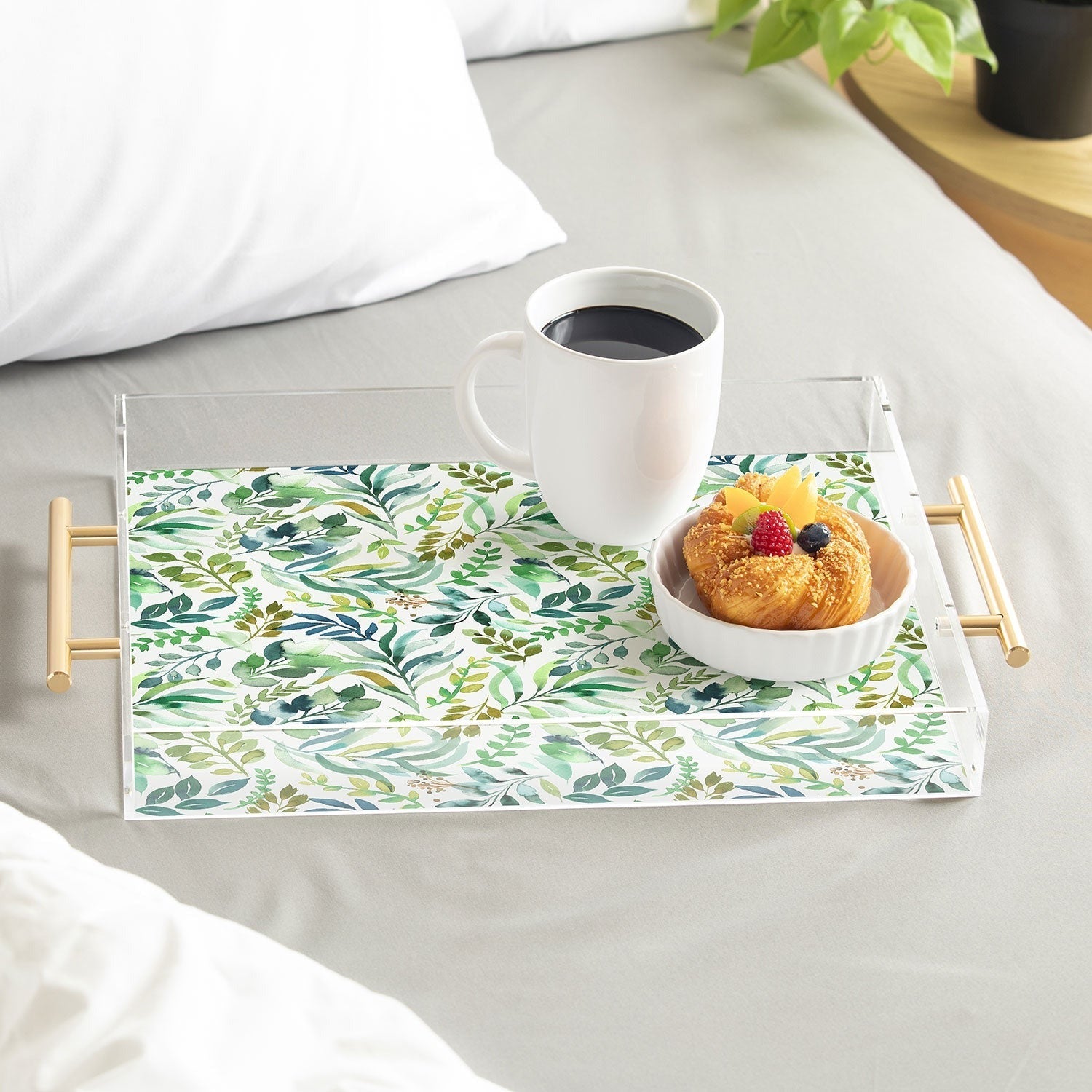 Ninola Design Botanic Retreat Loose Botanical Leaves Watercolor Green Acrylic Tray