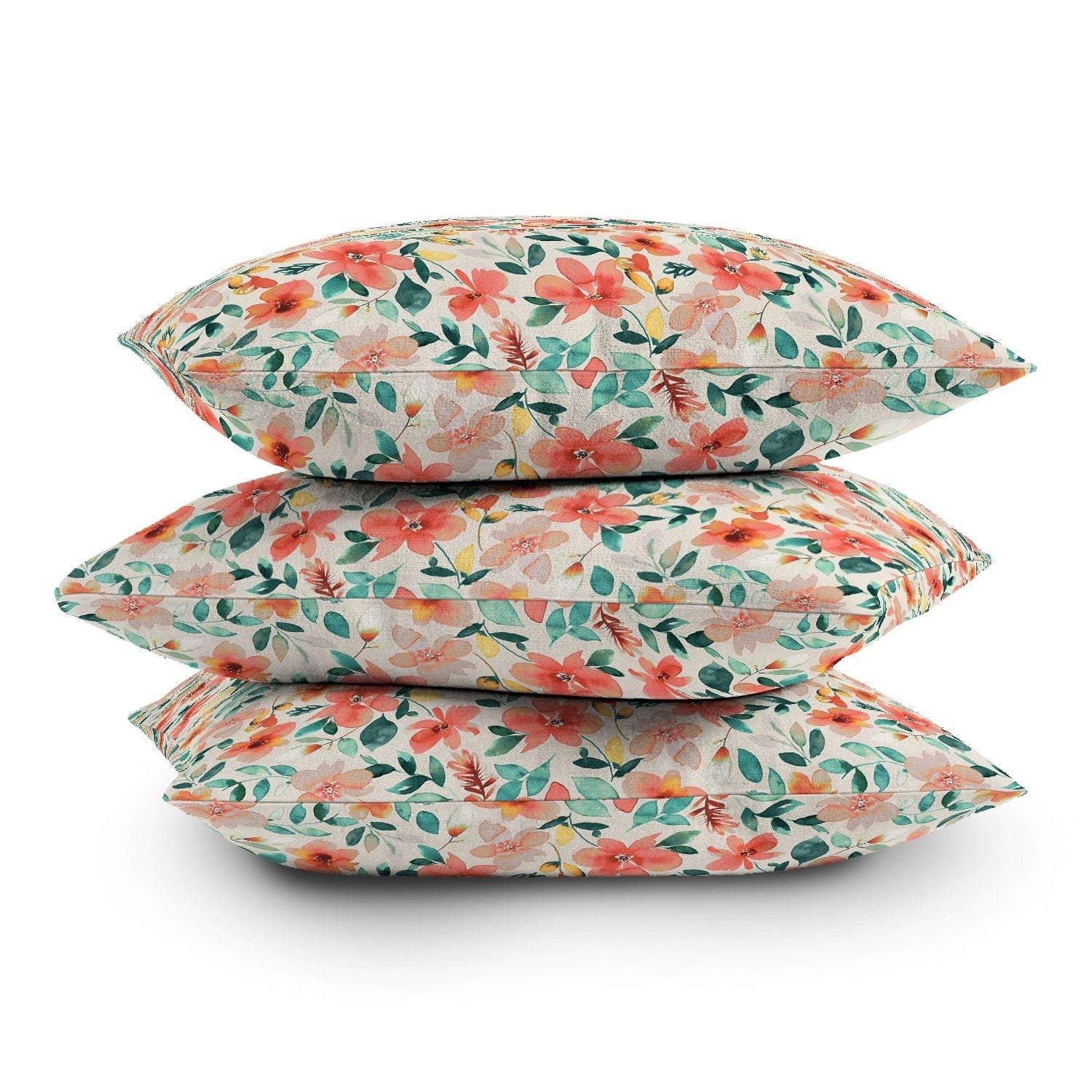 Ninola Design Botanic Retreat Tropical Whimsical Flowers Coral Green Outdoor Throw Pillow