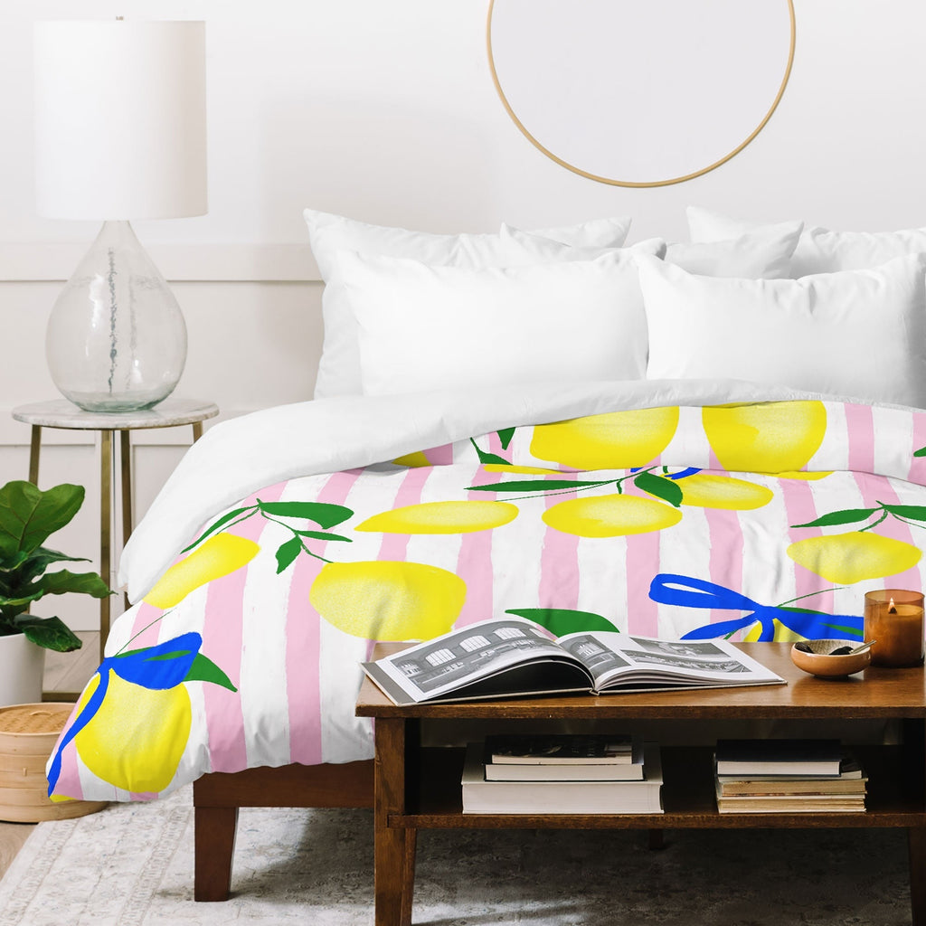 Design by Spark Zesty Lemons and Stripes Duvet Cover
