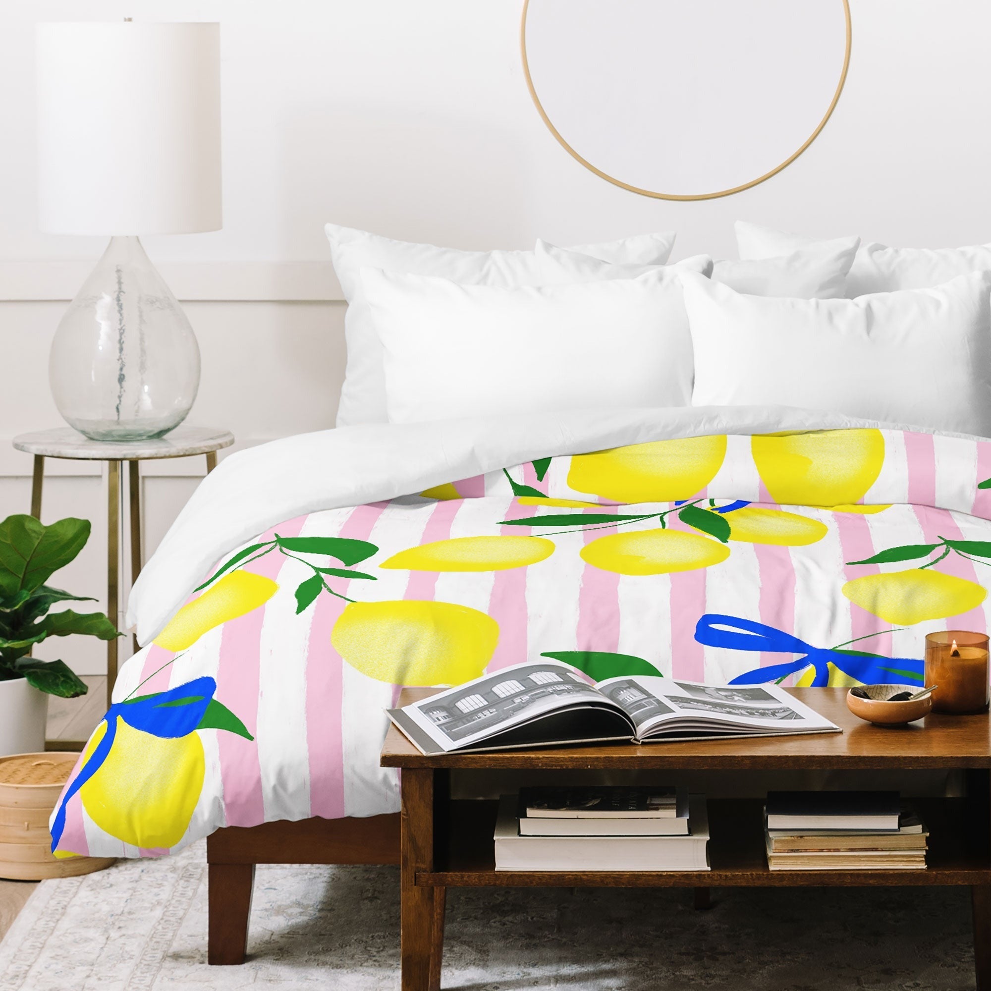 Design by Spark Zesty Lemons and Stripes Duvet Cover