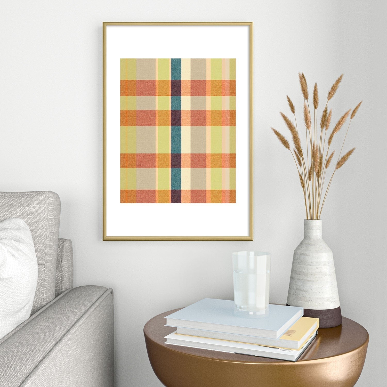 Marta Barragan Camarasa Retro Picnic Plaid Warm Tones Metal Framed Art Print
