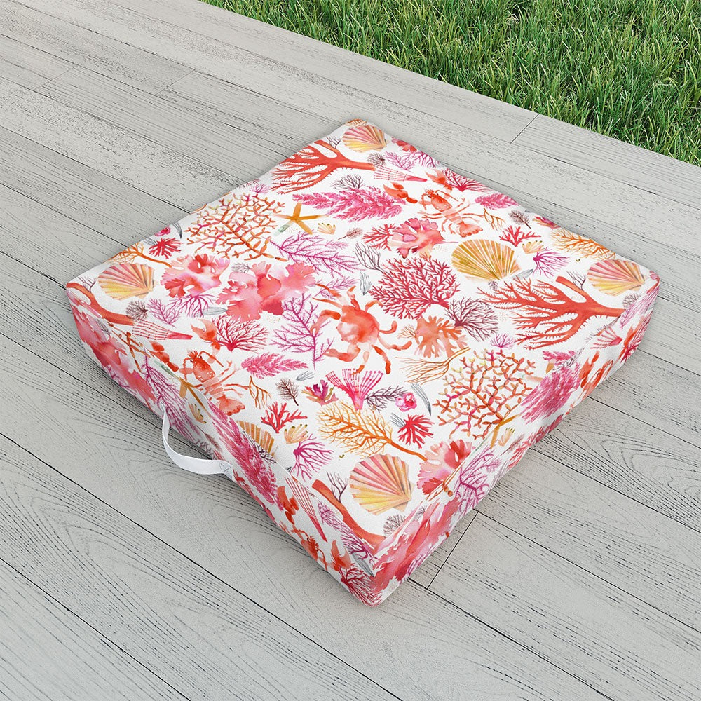 Ninola Design Botanic Retreat Coral Reef Crab Lobster Red Outdoor Floor Cushion