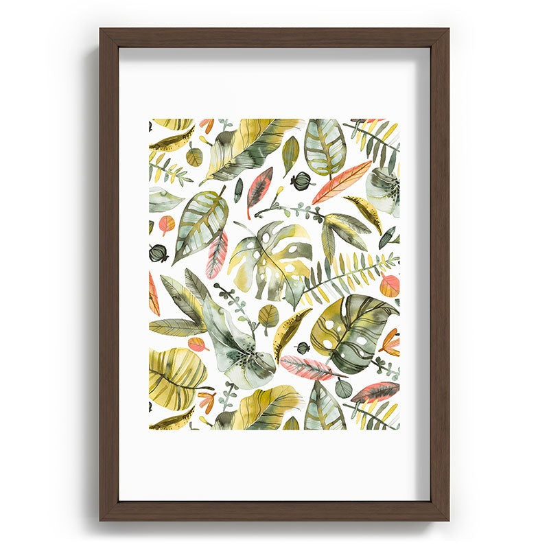 Ninola Design Botanic Retreat Tropical Jungle Leaves Botanical Green Orange Recessed Framing Rectangle