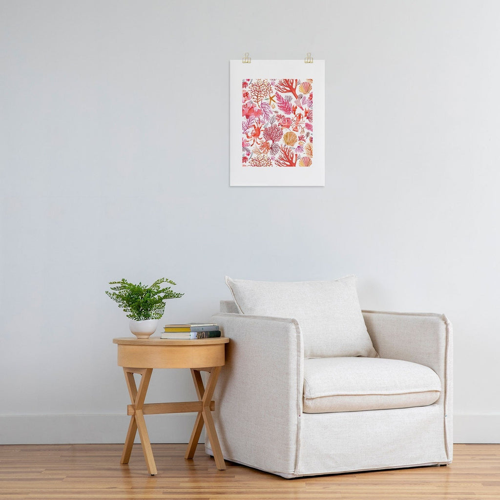 Ninola Design Botanic Retreat Coral Reef Crab Lobster Red Art Print
