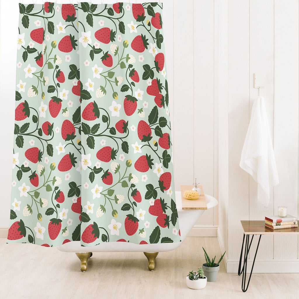 Design by Spark Strawberry Florals Fields Shower Curtain
