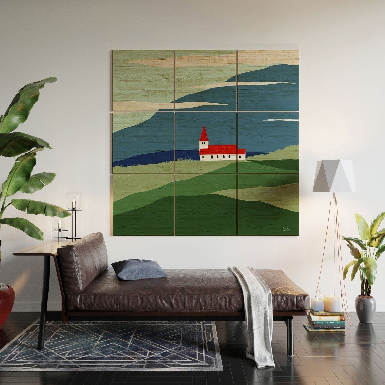 Valeria Frustaci Red roof in Iceland Wood Wall Mural