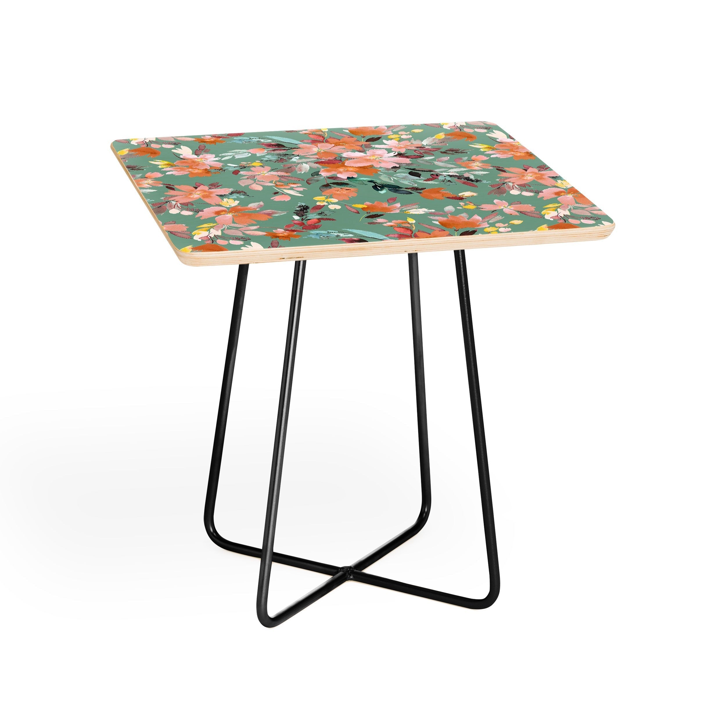 Ninola Design Botanic Retreat Floral Oleander Whimsical Teal Green Side Table