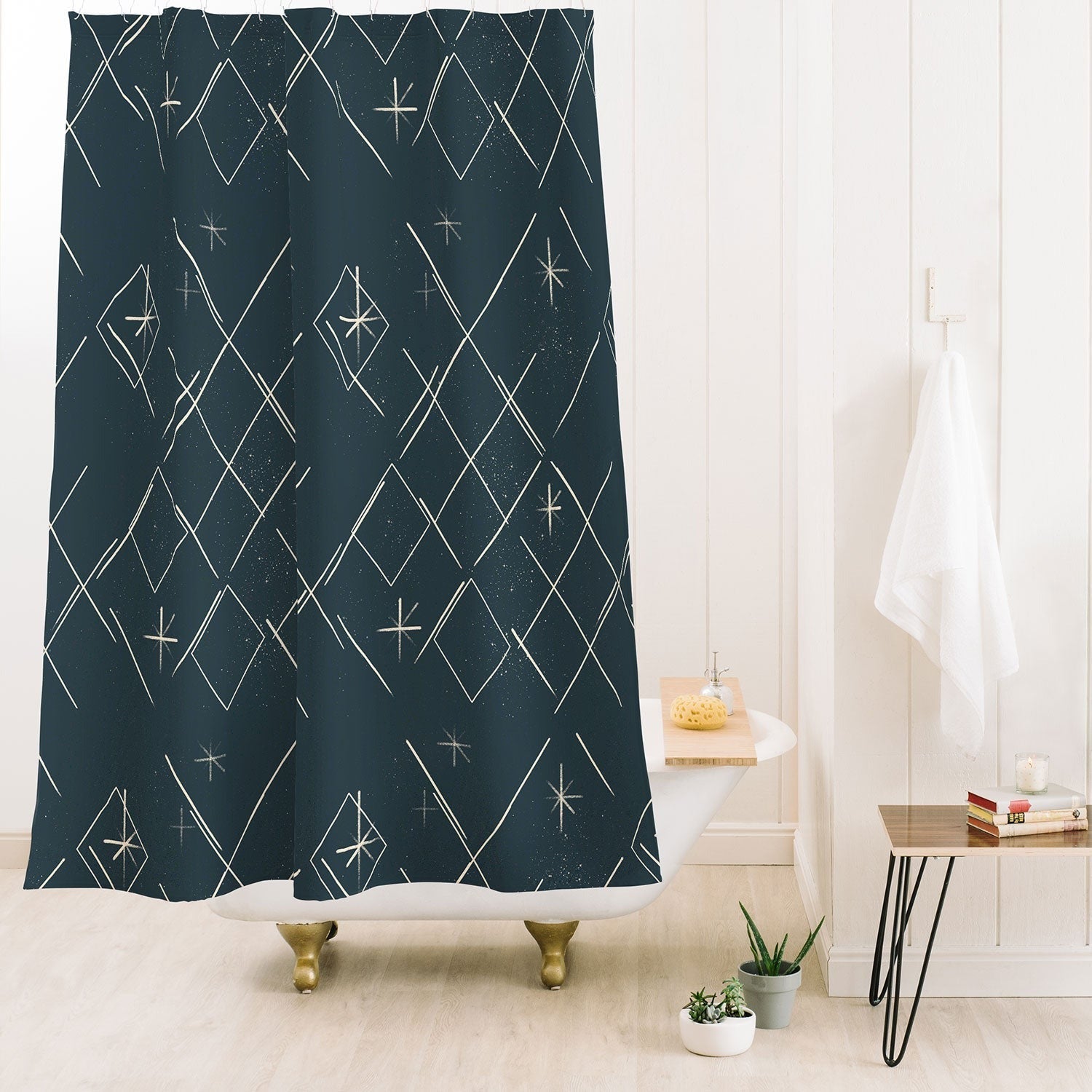 Little Om Starry Web navy Shower Curtain