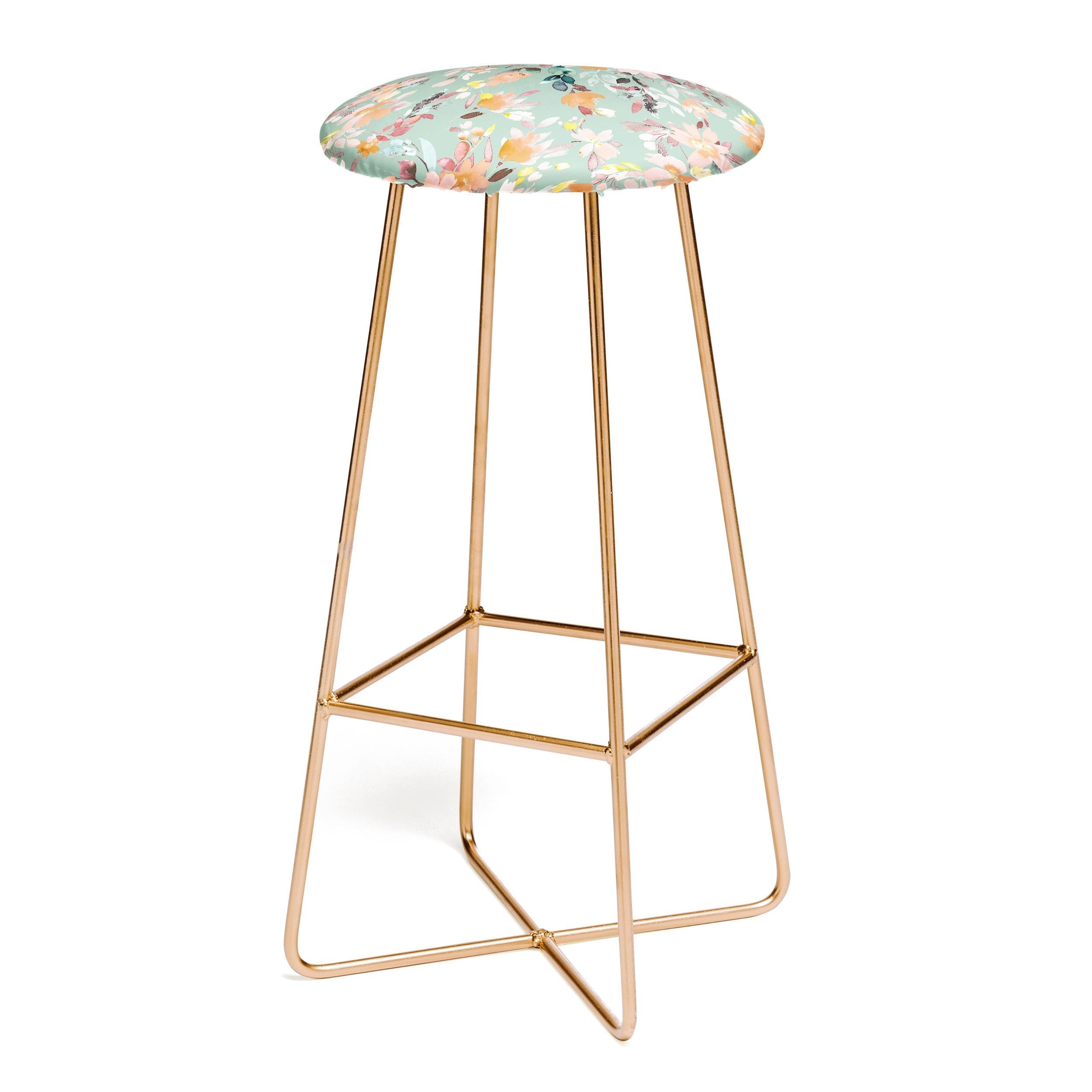 Ninola Design Botanic Retreat Floral Oleander Whimsical Teal Green Bar Stool