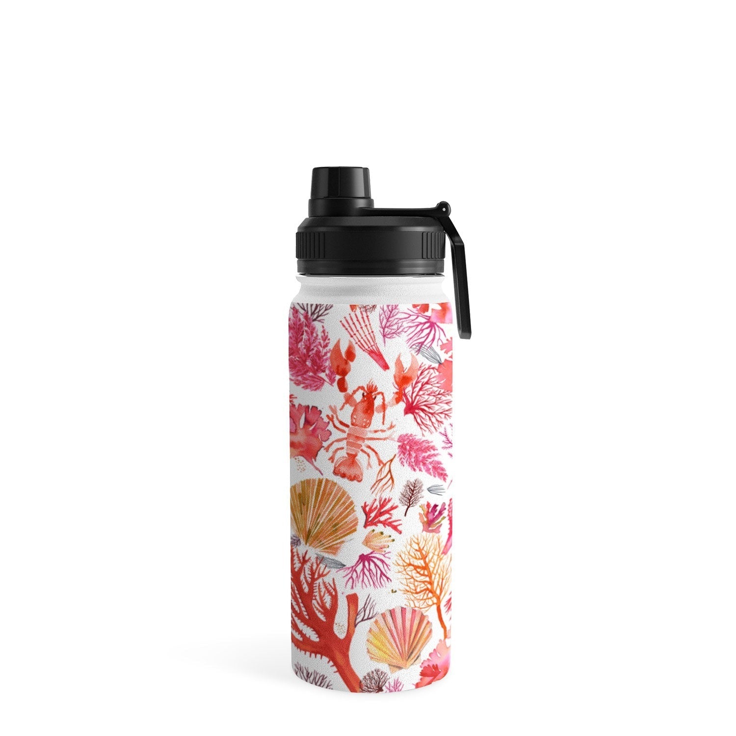 Ninola Design Botanic Retreat Coral Reef Crab Lobster Red Water Bottle