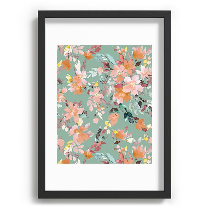 Ninola Design Botanic Retreat Floral Oleander Whimsical Teal Green Recessed Framing Rectangle