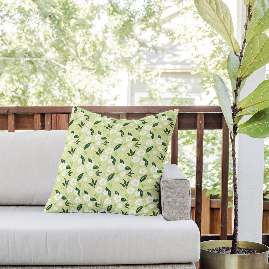 Design by Spark Matcha Tea Florals Outdoor Throw Pillow
