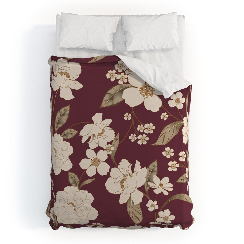 Gabriela Fuente Burgundy Floral Roberta Duvet Cover