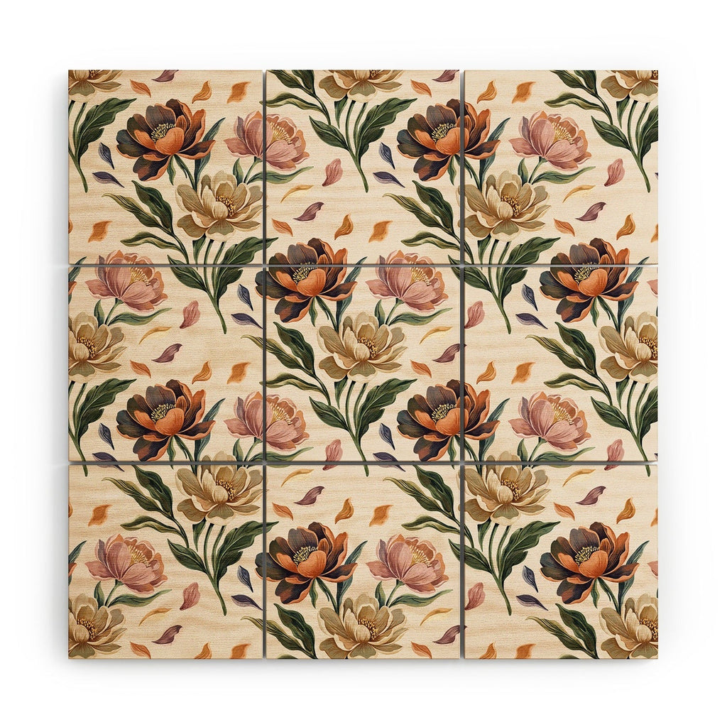 Marta Barragan Camarasa Hand Painted Peony Florals Wood Wall Mural