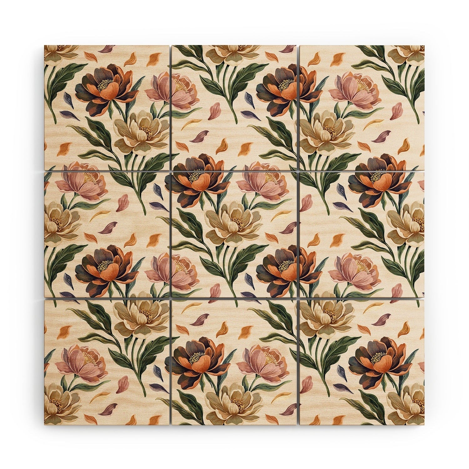 Marta Barragan Camarasa Hand Painted Peony Florals Wood Wall Mural