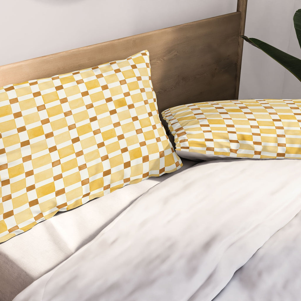 Ninola Design Everyday Artifact Checker Mosaic Tiles Geometry Yellow Pillow Shams
