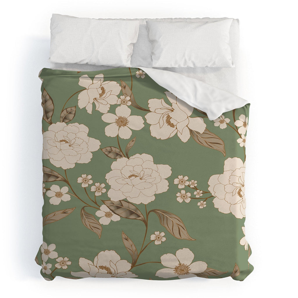 Gabriela Fuente Olive Floral Roberta Duvet Cover