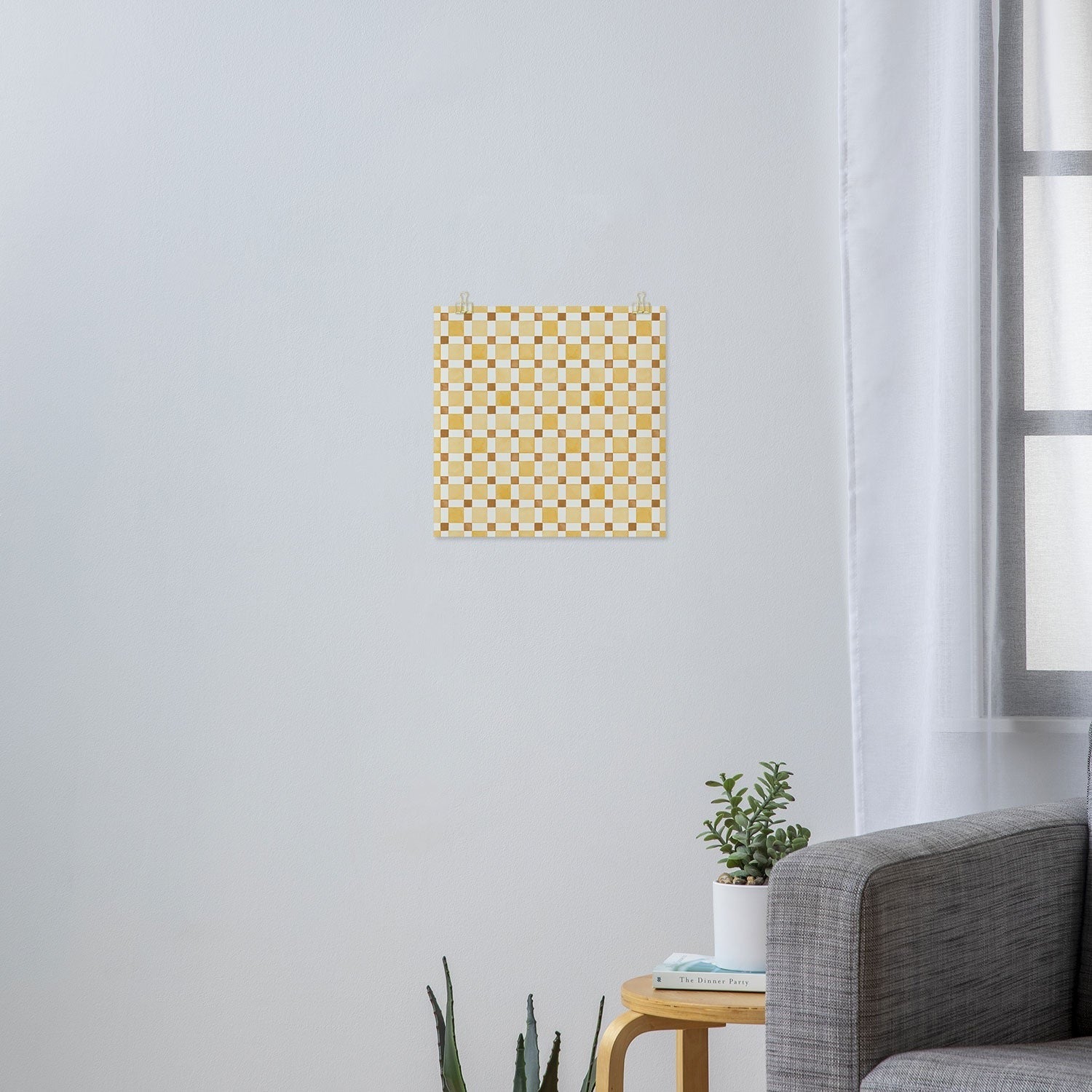 Ninola Design Everyday Artifact Checker Mosaic Tiles Geometry Yellow Art Print
