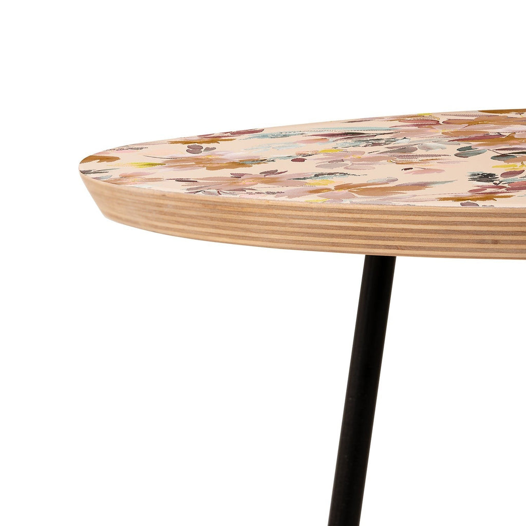 Ninola Design Botanic Retreat Floral Oleander Whimsical Soft Pink Round Side Table