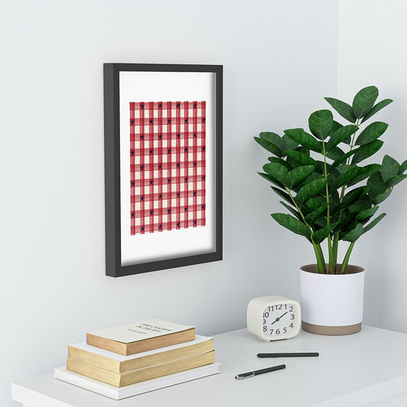 DENY Designs Red Gingham plus Stars Recessed Framing Rectangle