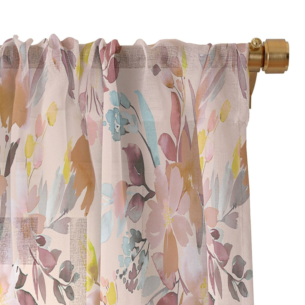 Ninola Design Botanic Retreat Floral Oleander Whimsical Soft Pink Sheer Window Curtain
