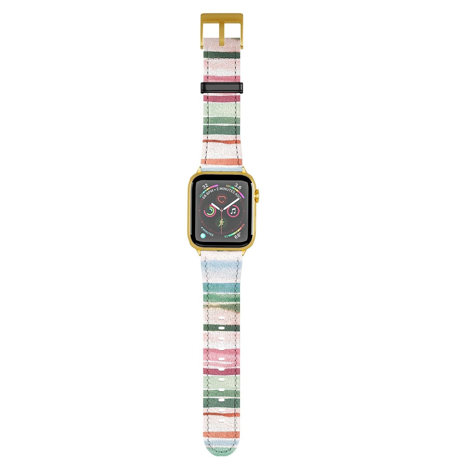 Ninola Design Botanic Retreat Watercolor Stripes Green Orange Red Apple Watch Band