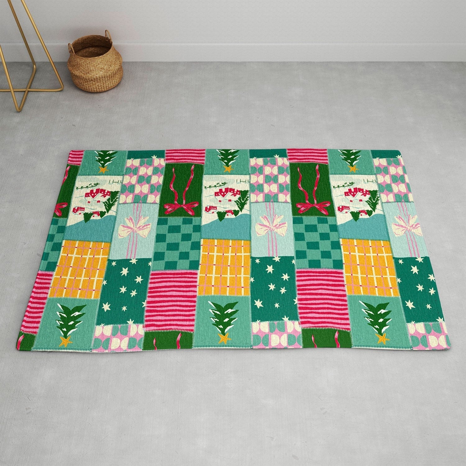 LouBruzzoni Cozy Christmas Patchwork Area Rug