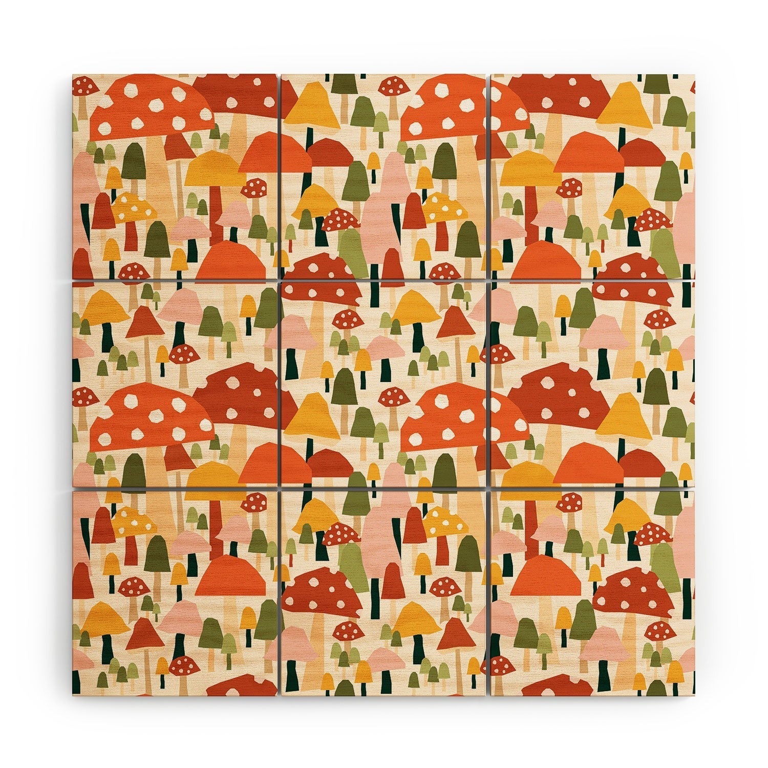 Valeria Frustaci autumnal mushrooms Wood Wall Mural