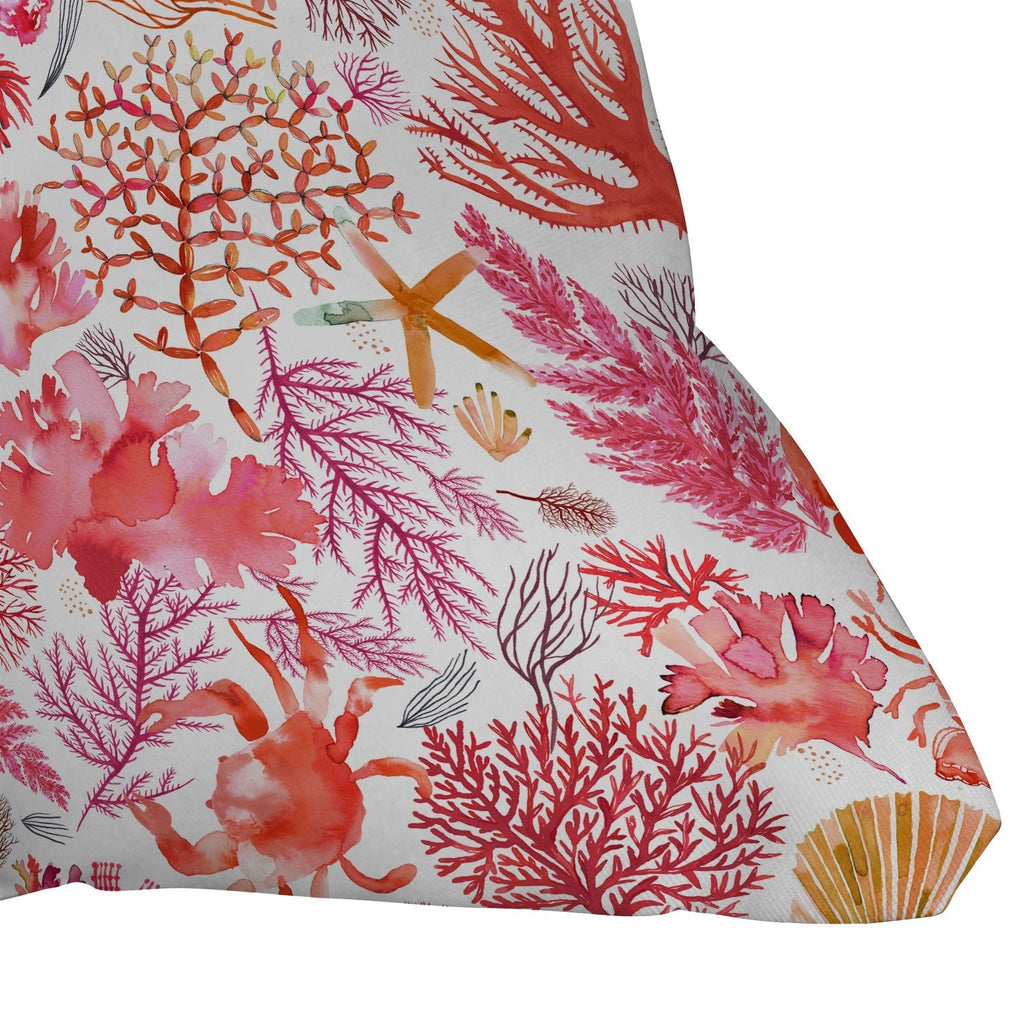 Ninola Design Botanic Retreat Coral Reef Crab Lobster Red Outdoor Throw Pillow