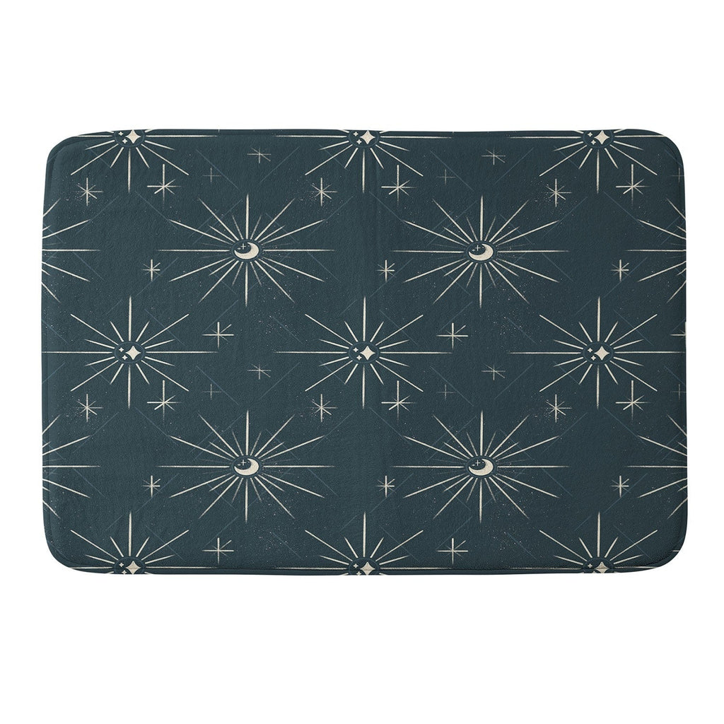 Little Om Pattern Little Moon navy Memory Foam Bath Mat