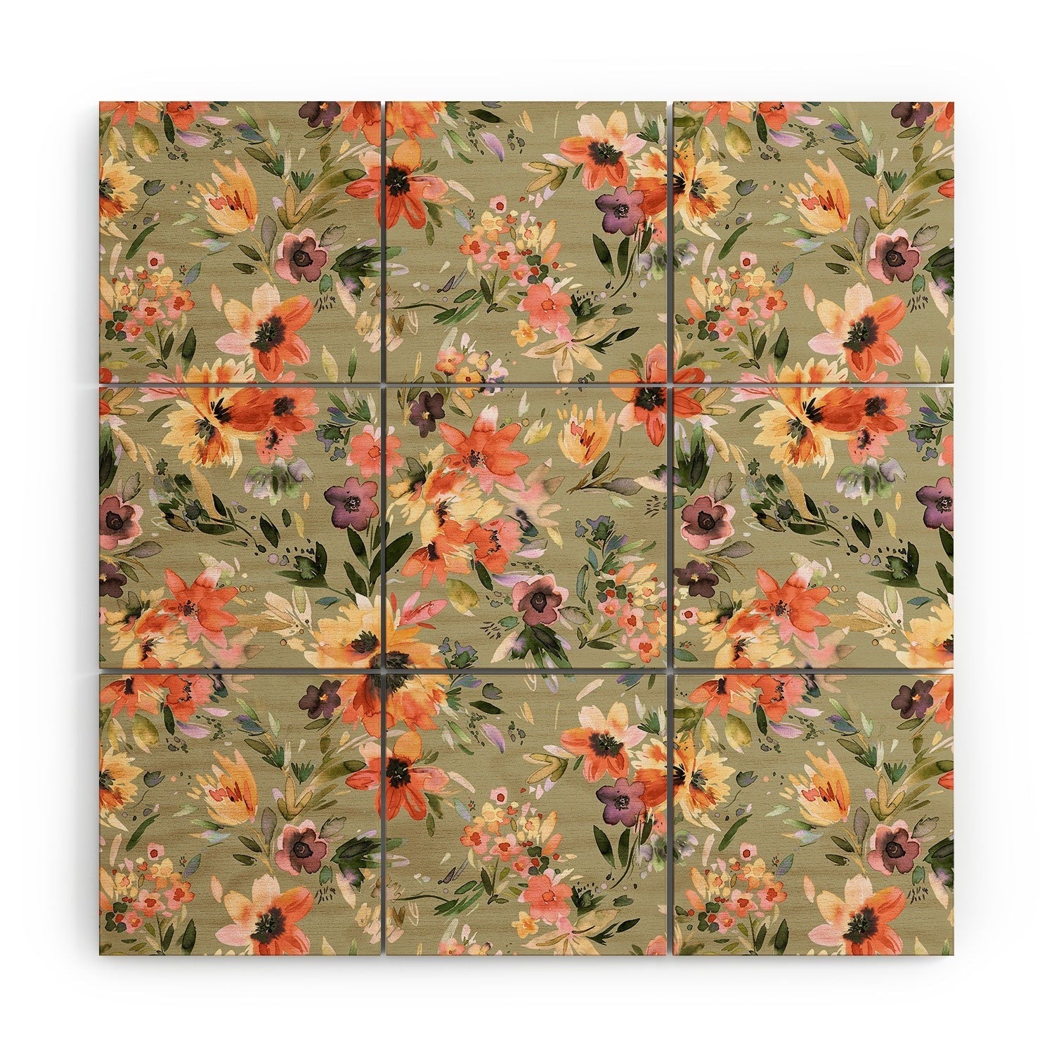 Ninola Design Botanic Retreat Painterly Tropical Flowers Sage Green Wood Wall Mural