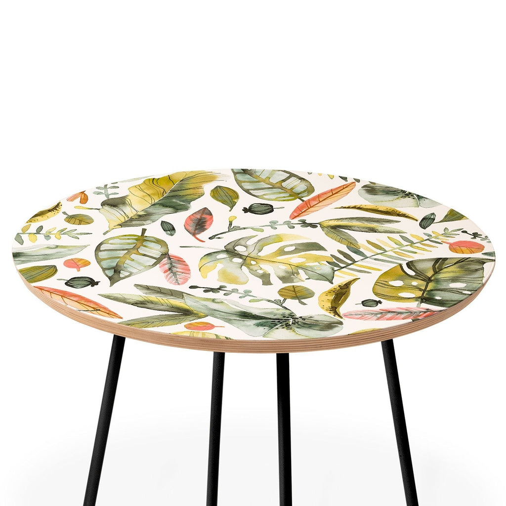 Ninola Design Botanic Retreat Tropical Jungle Leaves Botanical Green Orange Round Side Table
