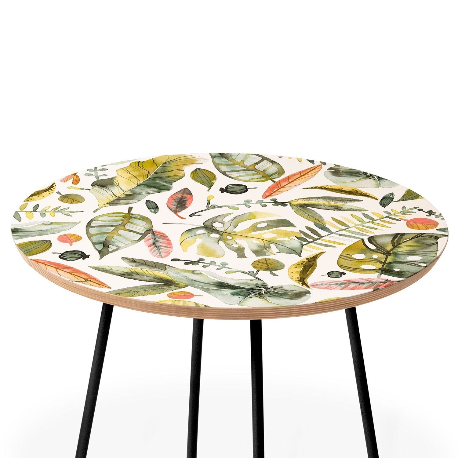 Ninola Design Botanic Retreat Tropical Jungle Leaves Botanical Green Orange Round Side Table