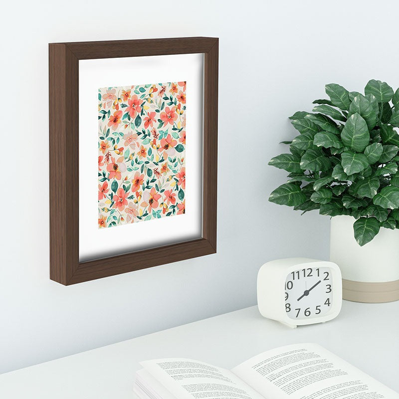 Ninola Design Botanic Retreat Tropical Whimsical Flowers Coral Green Recessed Framing Rectangle