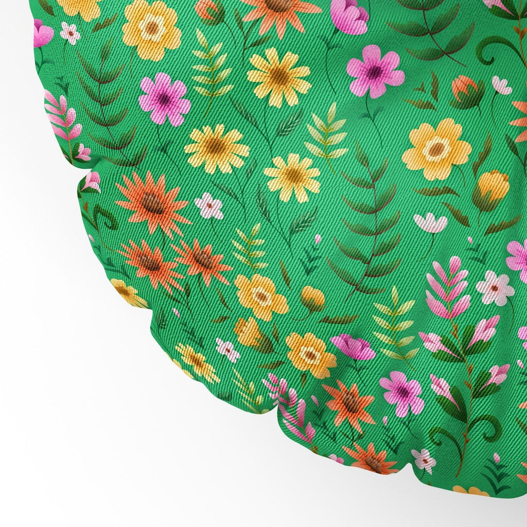 Pimlada Phuapradit Ditsy Spring Floral Green Floor Pillow Round