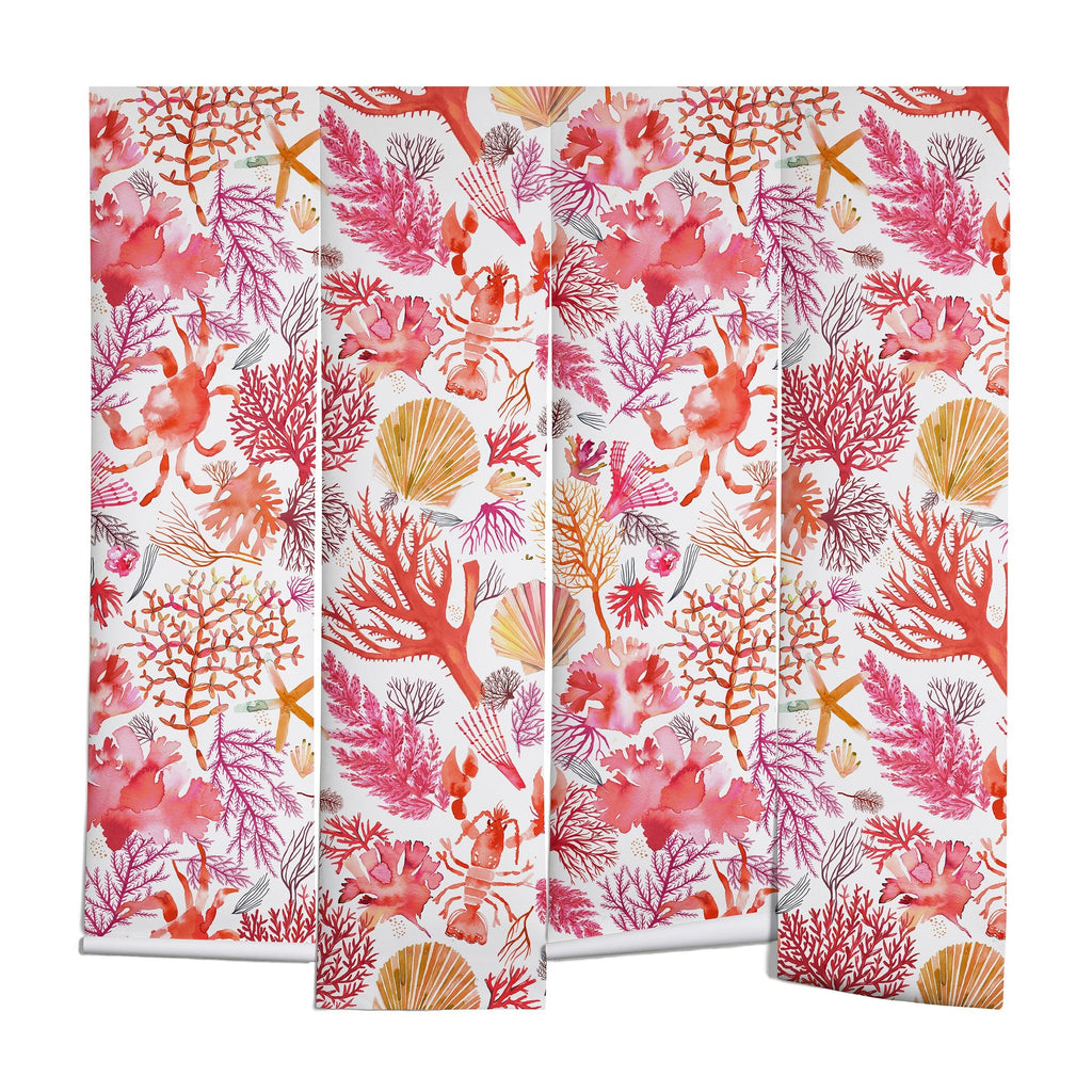 Ninola Design Botanic Retreat Coral Reef Crab Lobster Red Wall Mural