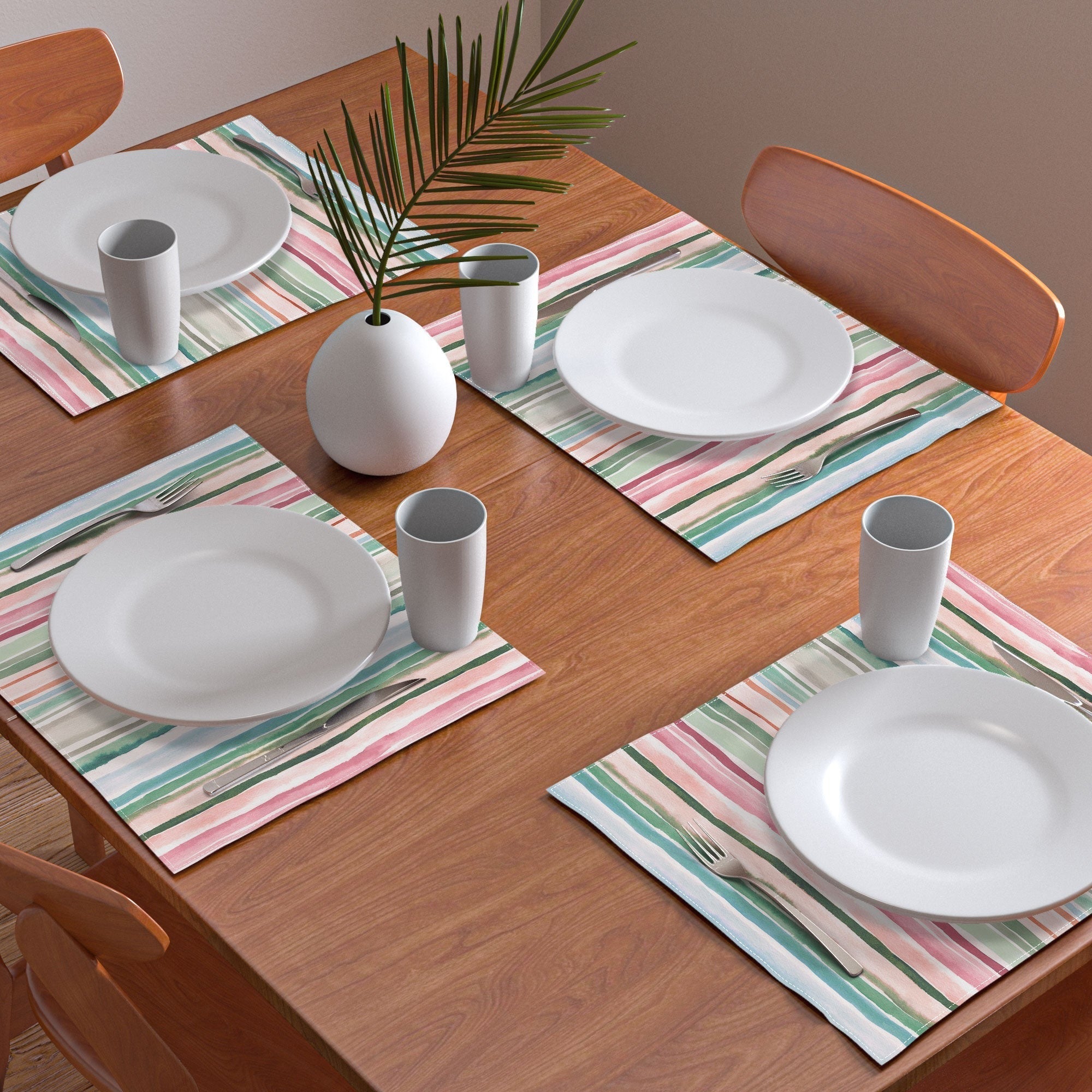 Ninola Design Botanic Retreat Watercolor Stripes Green Orange Red Placemat