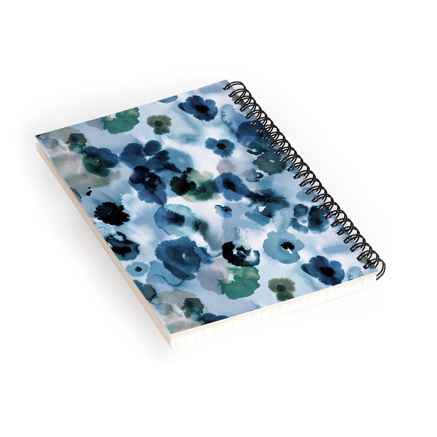 Ninola Design Botanic Retreat Ombre Abstract Watercolor Flowers Blue Navy Spiral Notebook