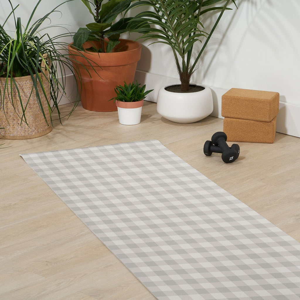 Colour Poems Gingham Plaid Pattern Cloud White Yoga Mat