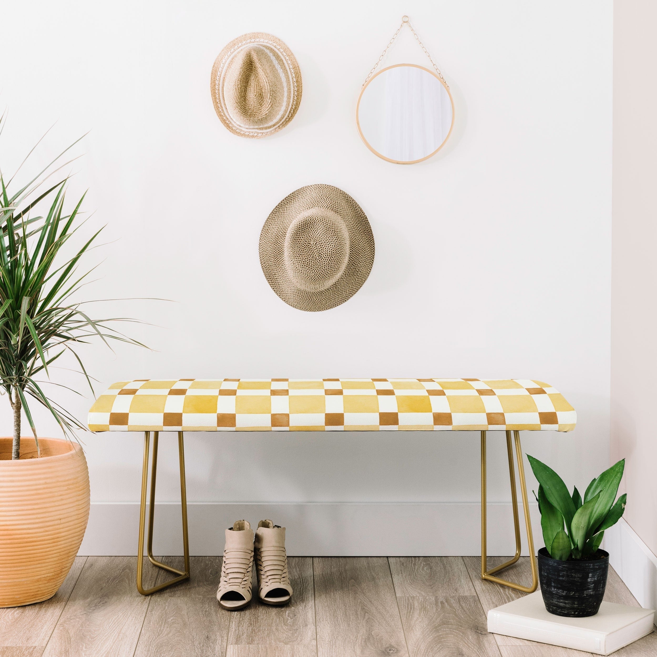 Ninola Design Everyday Artifact Checker Mosaic Tiles Geometry Yellow Bench