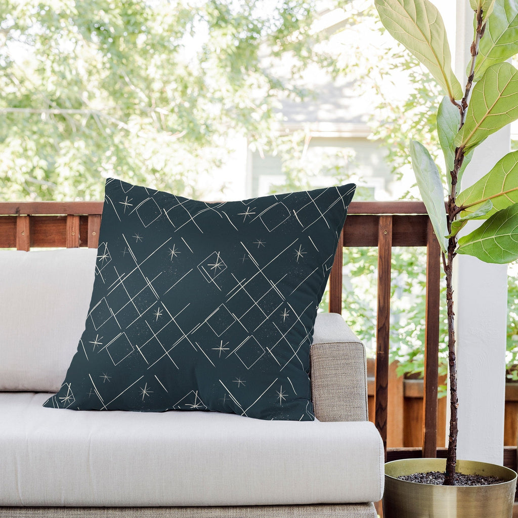 Little Om Starry Web navy Outdoor Throw Pillow
