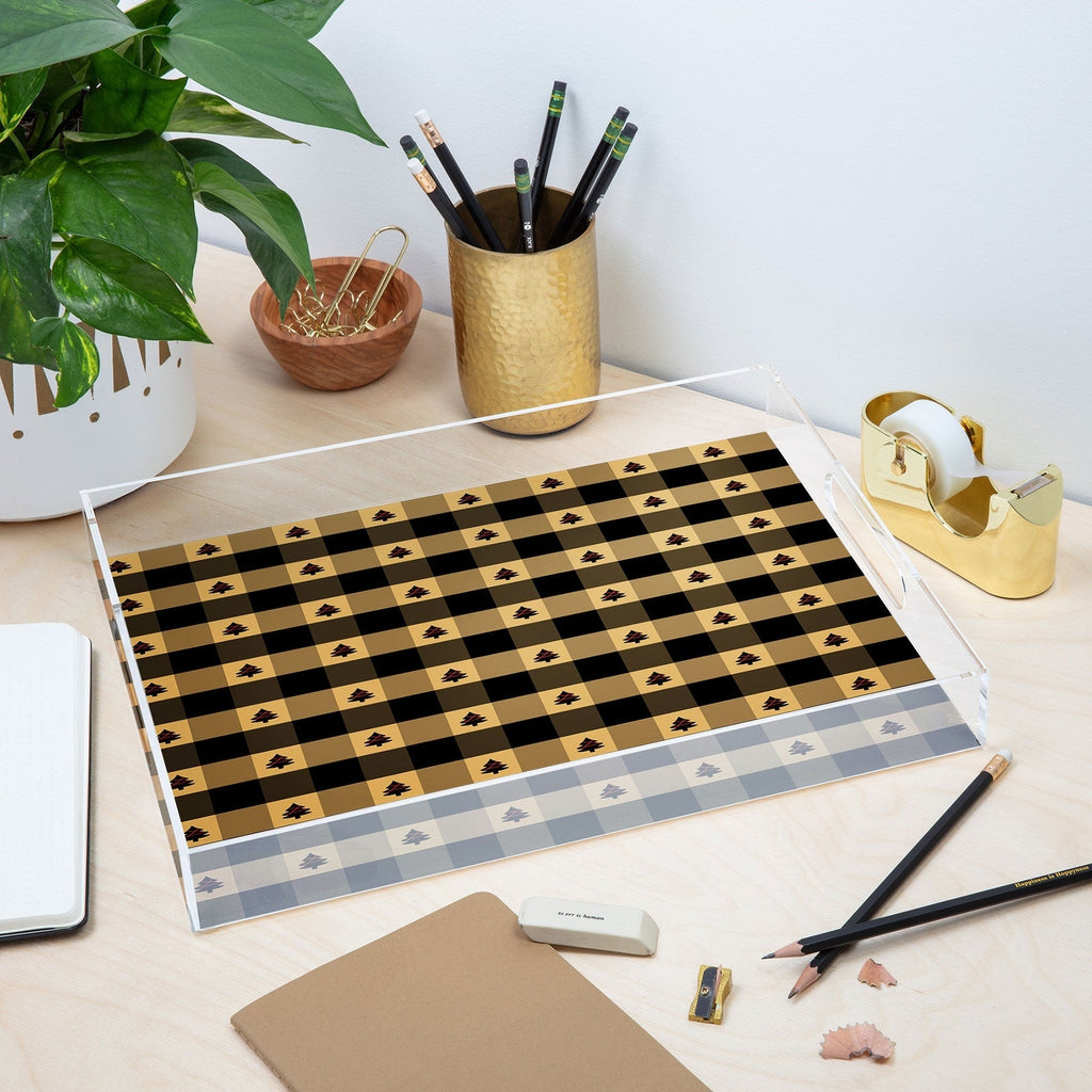 Design by Spark Black Gold Tree Tree Gingham Acrylic Tray