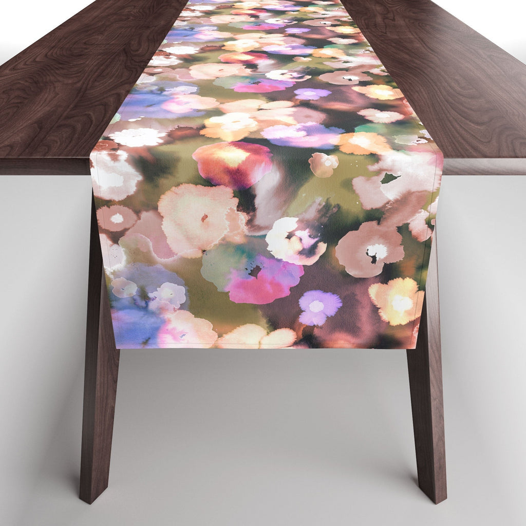 Ninola Design Botanic Retreat Ombre Abstract Watercolor Flowers Pink gold Table Runner