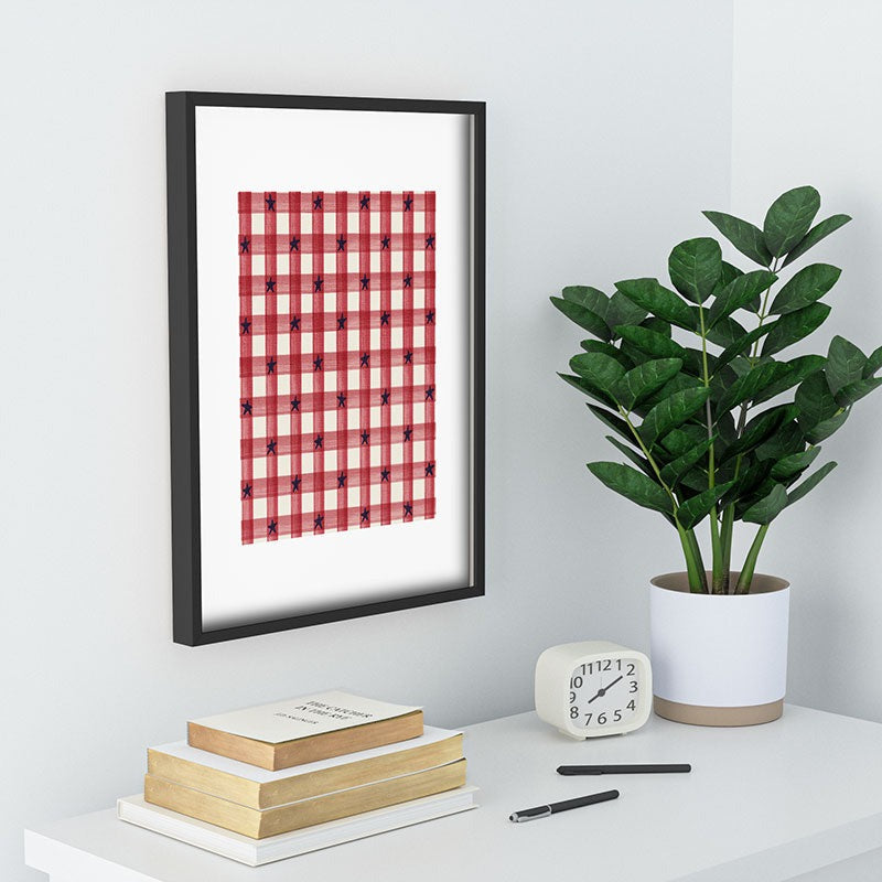 DENY Designs Red Gingham plus Stars Recessed Framing Rectangle