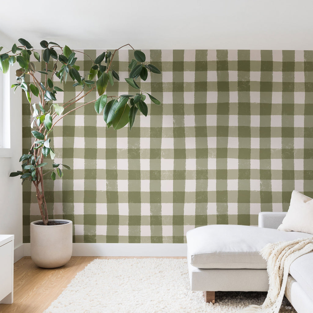 Menina Lisboa Rustic Green Plaid Wall Mural