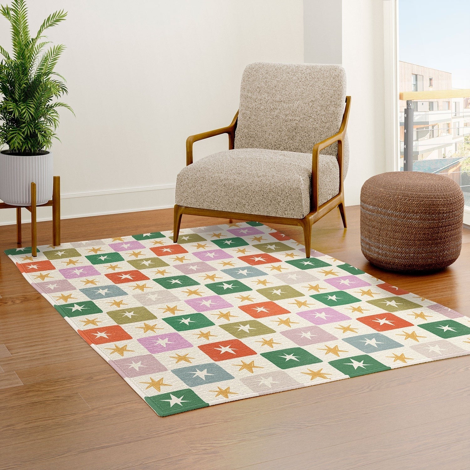 LouBruzzoni Retro Star Block Pattern Area Rug