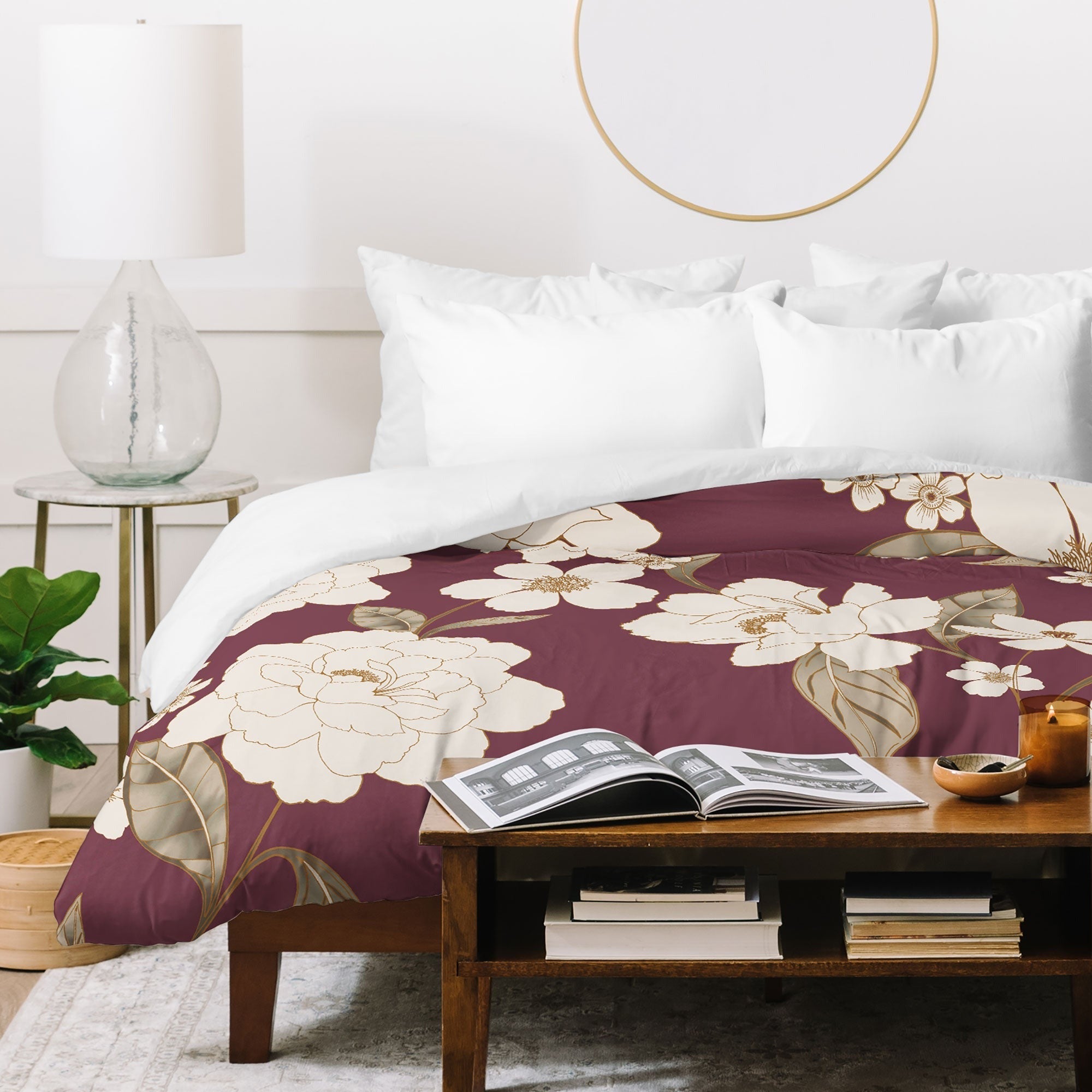 Gabriela Fuente Burgundy Floral Roberta Duvet Cover