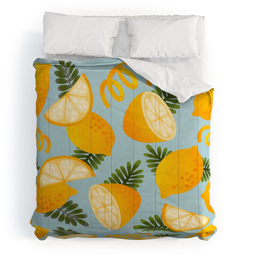 Jessica Molina Lemon Pattern on Sky Blue Comforter