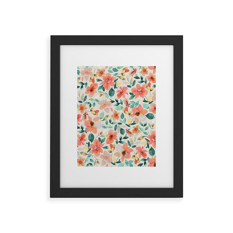 Ninola Design Botanic Retreat Tropical Whimsical Flowers Coral Green Framed Art Print